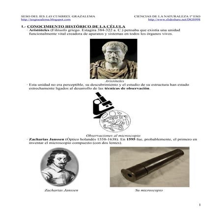 1.- Conocimiento histórico de la célula