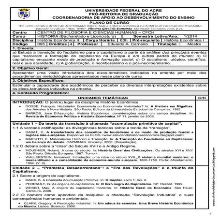 1. plano de curso   história econômica ii. 1º sem.2014