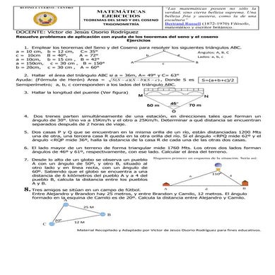 1. teoremas de seno y del coseno trigonométricas ejercicios