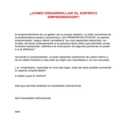¿COMO DESARROLLAR EL ESPIRITU EMPRENDEDOR?