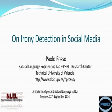 Paolo Rosso "On irony detection in social media"