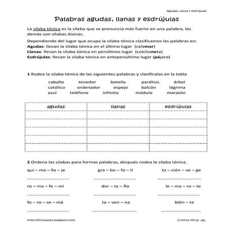 1.  palabras agudas llanas y esdrujulas