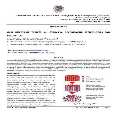 Oral Dispersible Tablets