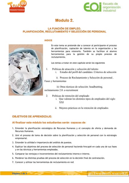 Módulo 2 - "Planificación, reclutamiento y selección de personal" por Belén Aldecoa