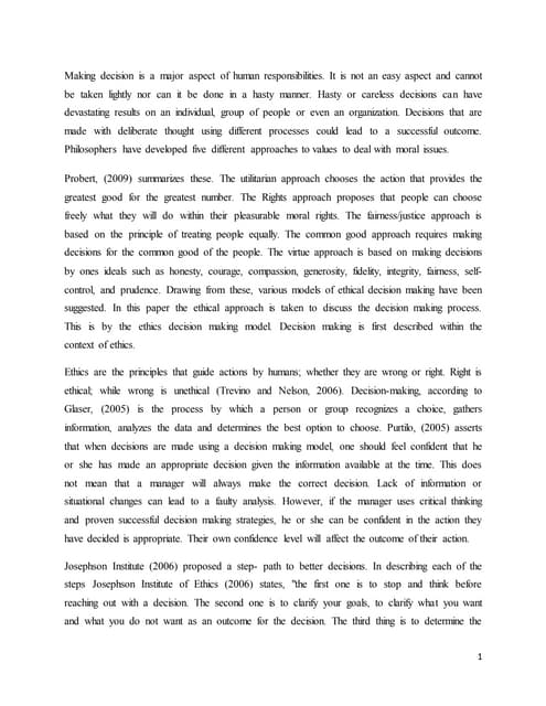 Ethical decision making (corey et al) | PDF