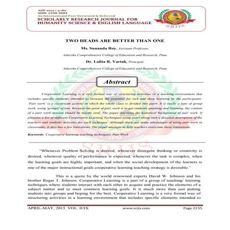  TWO HEADS ARE BETTER THAN ONE