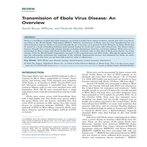 Ebola virus disease - A comprehensive review | PDF