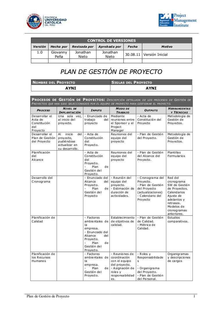 PLAN DE GESTION DE PROYECTOS