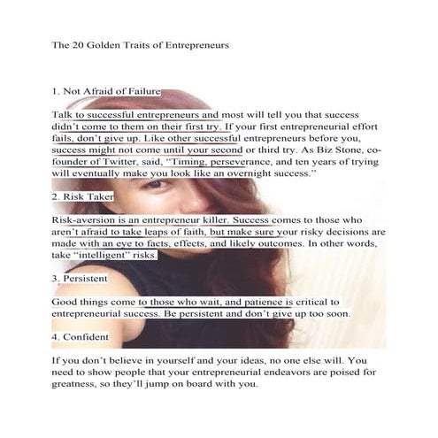 The 20 Golden Traits of Entrepreneurs