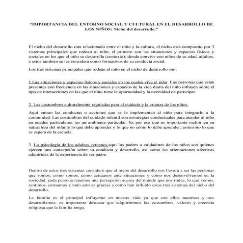 Importancia del entorno social de los niños
