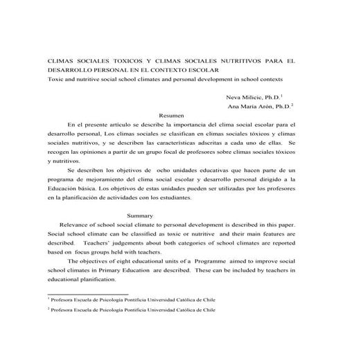 Buen trato climas sociales tóxicos y climas sociales nutritivos para el desarrollo personal en el contexto escolar