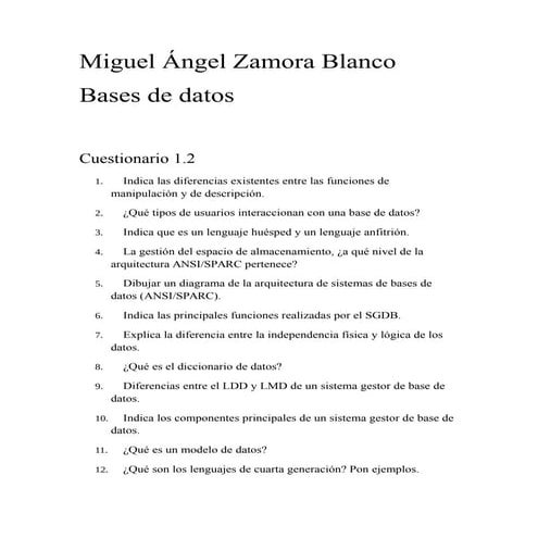 Cuestionario 1.2 Base de Datos