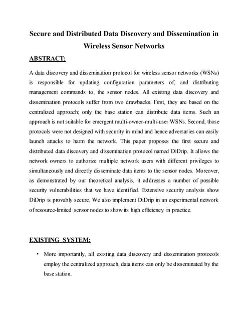Secure Distibuted data discovery & dissemination IN WSN