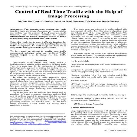 1. control of real time traffic with the help of image processing
