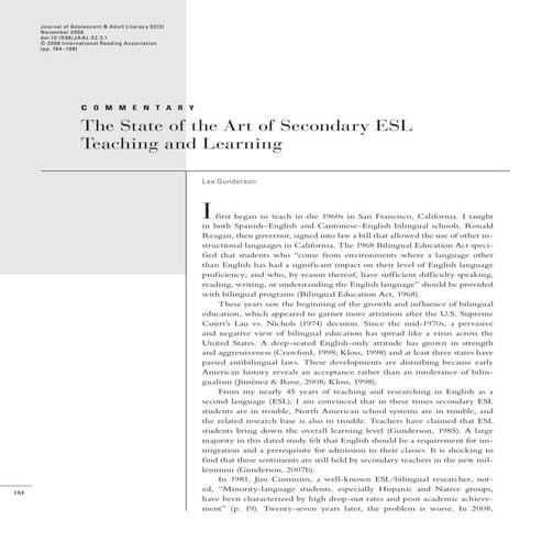 1. the state of the art of secondary esl teaching and learning