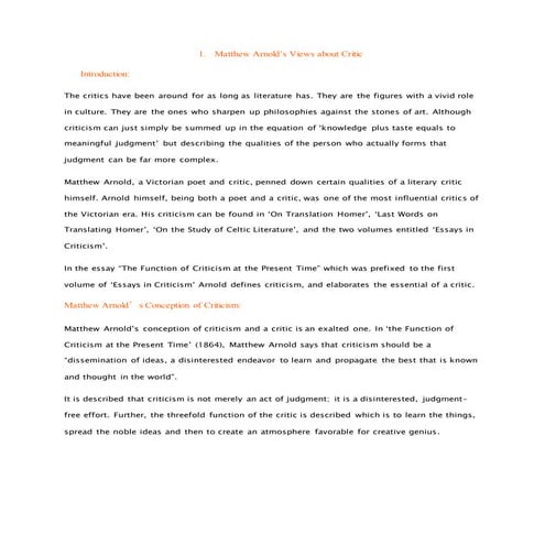 1. matthew arnold's views about critic