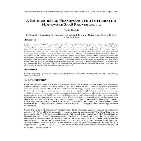 A Broker-based Framework for Integrated SLA-Aware SaaS Provisioning