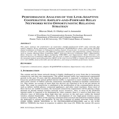 PERFORMANCE ANALYSIS OF THE LINK-ADAPTIVE COOPERATIVE AMPLIFY-AND-FORWARD REL...