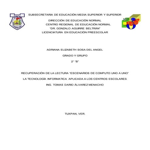 RECUPERACIÓN DE LA LECTURA “ESCENARIOS DE COMPUTO UNO A UNO