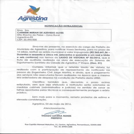 Notificação Extrajudicial a Carmen Miriam