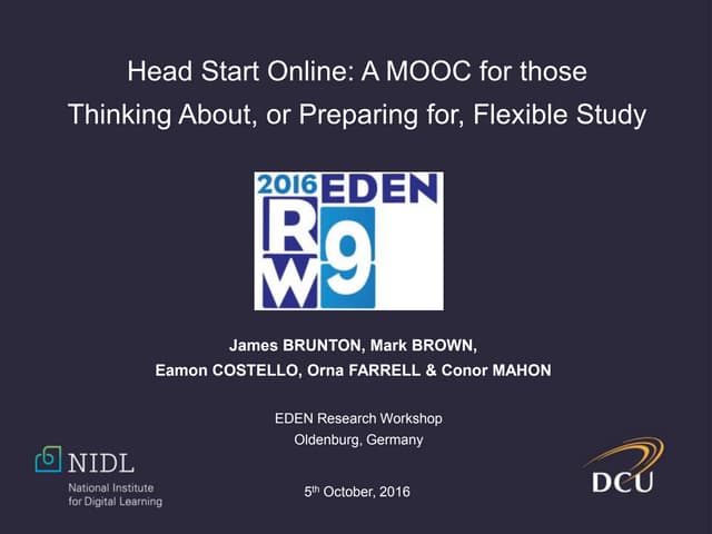 Head Start Online: A MOOC for those Thinking About, or Preparing for, Flexibl...