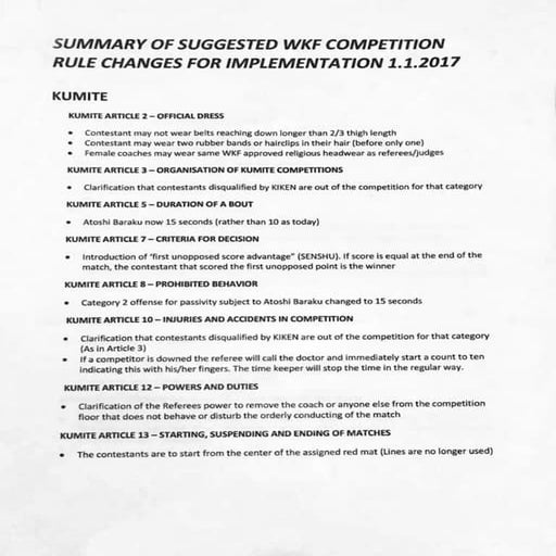 Wkf competition rules version 9 0 summary | PDF