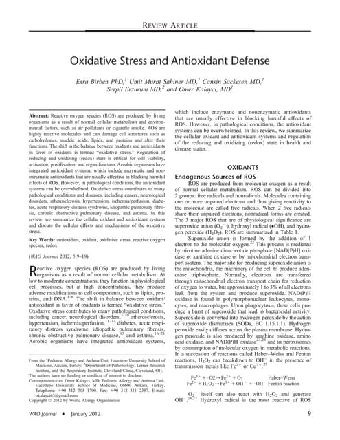 Seminario 1 Oxidative stress and antioxidant defense