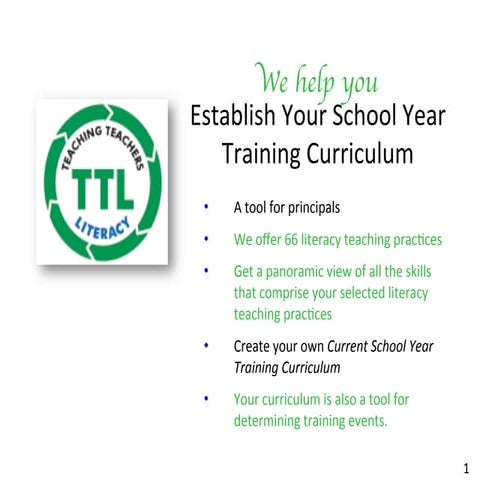 1. Establish the School Year's Training Curriculum