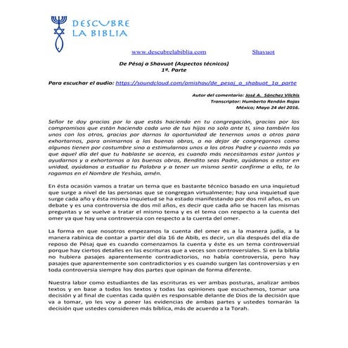 1.  de pésaj a shavuot