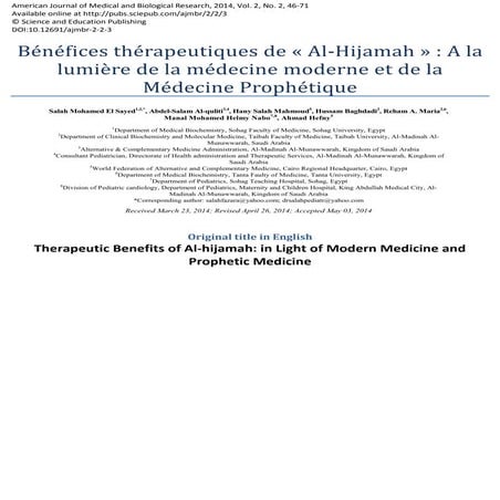 hijamah - bénéfices thérapeutiques- 2016 - Dr El Sayed