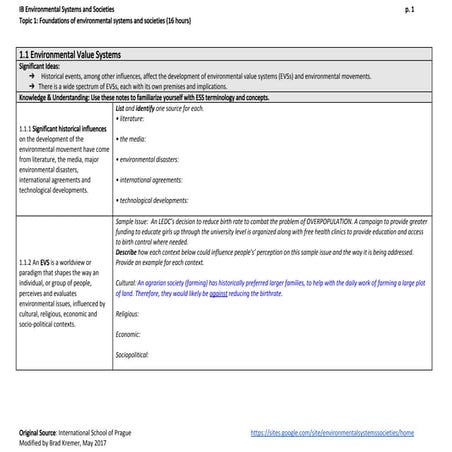 1.1 environmental value systems notes