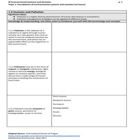 1.5 humans and pollution notes