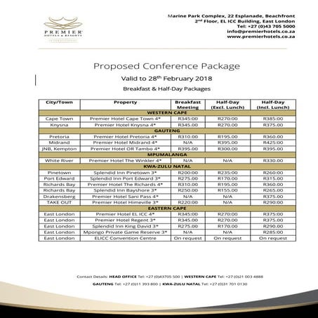 Group Conference packages by Premier Hotels & Resorts | PDF