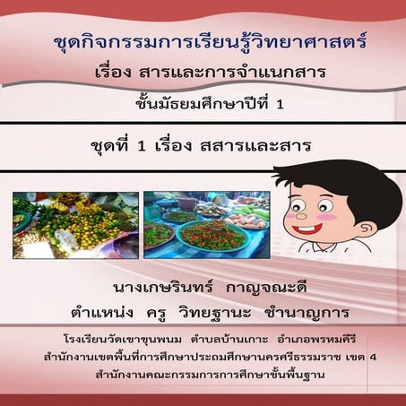 ชุดกิจกรรมการเรียนรู้วิทยาศาสตร์ เรื่อง สารและการจำแนกสาร ชุดที่ 1 สสารและสาร