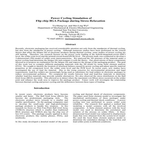Power Cycling Simulation of Flip Chip BGAPackage During Stress Relaxation