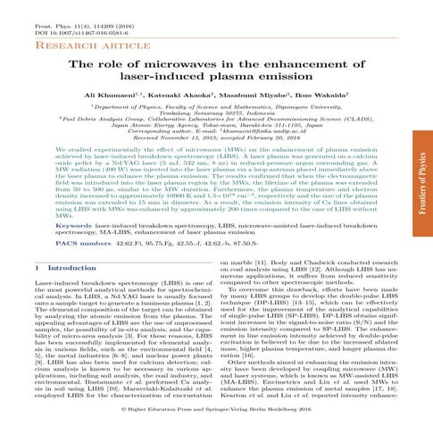 1. the role of microwaves in lips (frontiers of physics if 2.4)