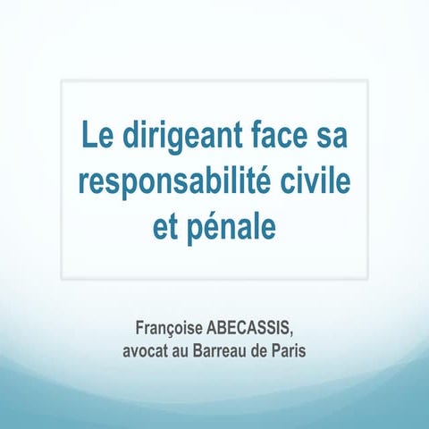 Le dirigeant face à sa responsabilité civile et pénale | PDF