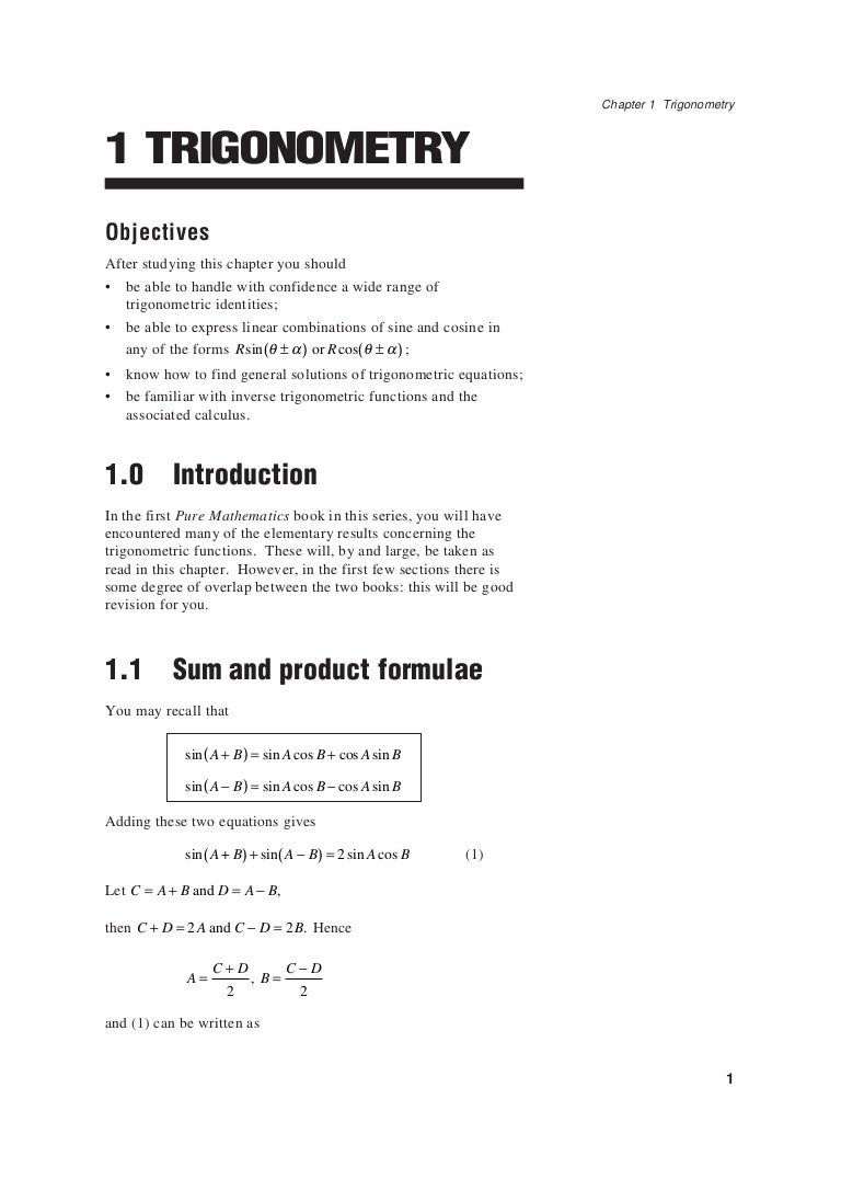 1 Trigonometry Further Mathematics Zimbabwe Zimsec Cambridge 1 Trigonometry Further Mathematics Zimbabwe Zimsec Cambridge