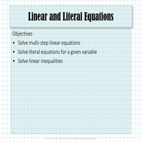 1.1 Linear and Literal Equations