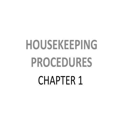 Introduction Housekeeping Organization