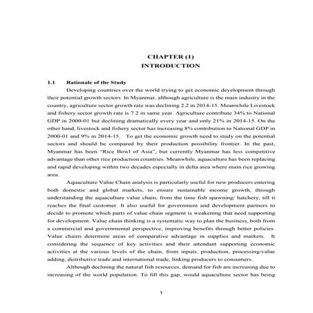 “VALUE CHAIN ANALYSIS OF AQUACULTURE DEVELOPMENT IN MYANMAR” 1. chapter (1)