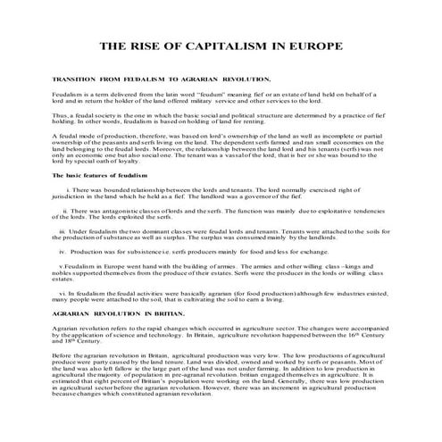 THE RISE OF CAPITALISM IN EUROPE