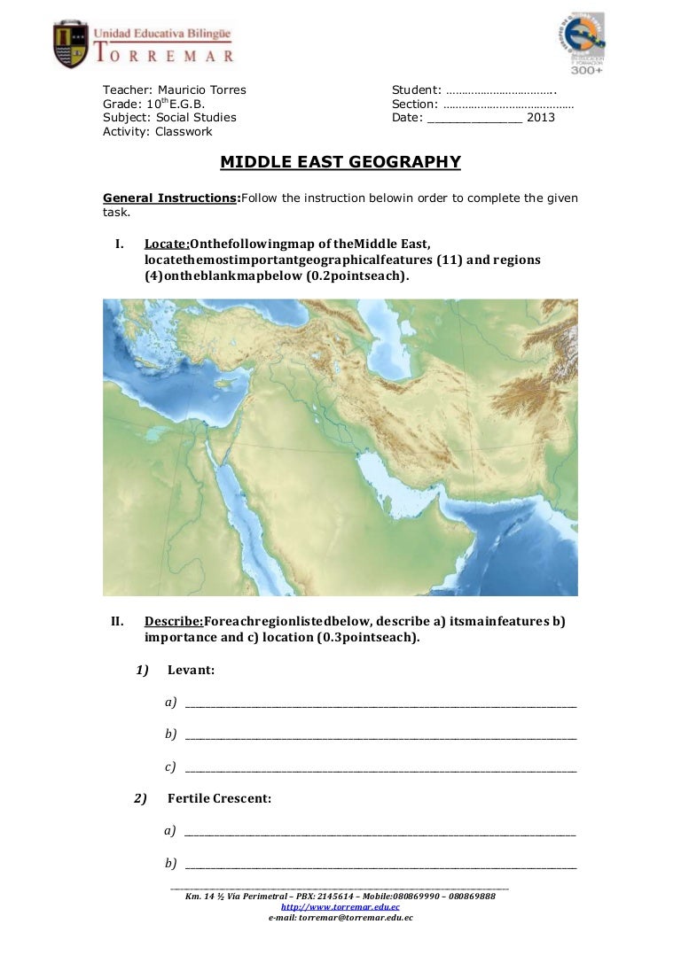 Middle East Geography Worksheet