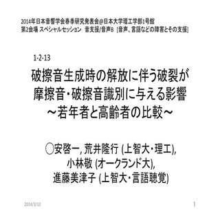 破擦音生成時の解放に伴う破裂が摩擦音・破擦音識別に与える影響〜若年者...