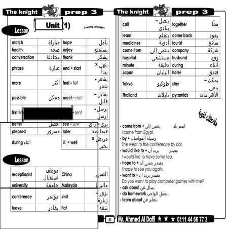  ملزمة الصف الثالث الاعدادي ترم اول 2016 الجزء الأول 