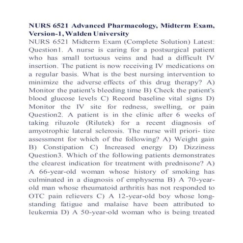 NURS 6521 Advanced Pharmacology, Midterm Exam, Version-1, Walden University