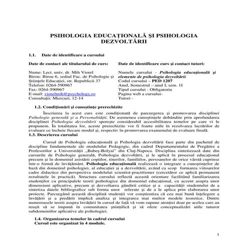 1. Psihologie educationala si Psihologia dezvoltarii   prof univ. mih viorel ...