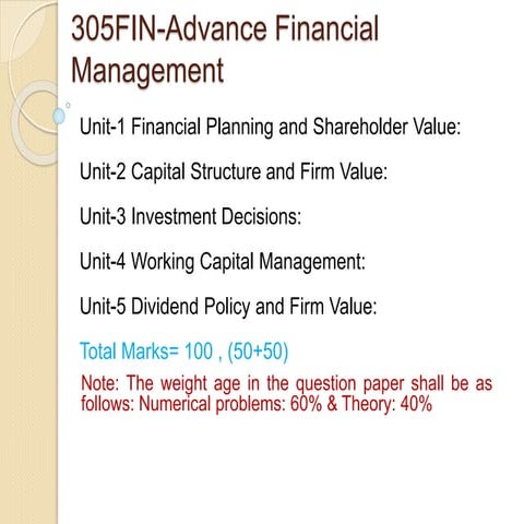  Financial Management/Advance Financial Management