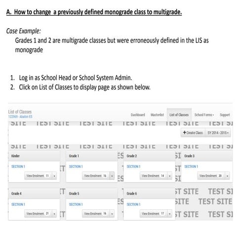 Steps in Updating Class Settings for Multigrade and Monograde