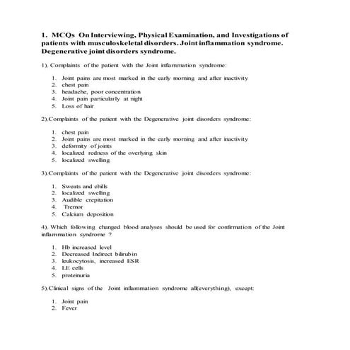 Joint  Disorder MCQs